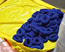 pelo azul congriega el tarp amarillo